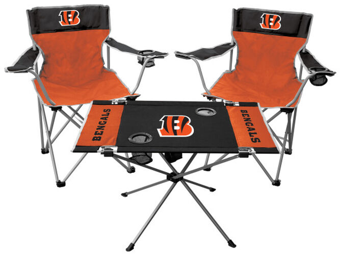 Front of Rawlings Orange and Black NFL Cincinnati Bengals 3-Piece Tailgate Kit With Two Kickoff Chairs, An Endzone Table, And A Transport Bag With Team Logo SKU #01041063511