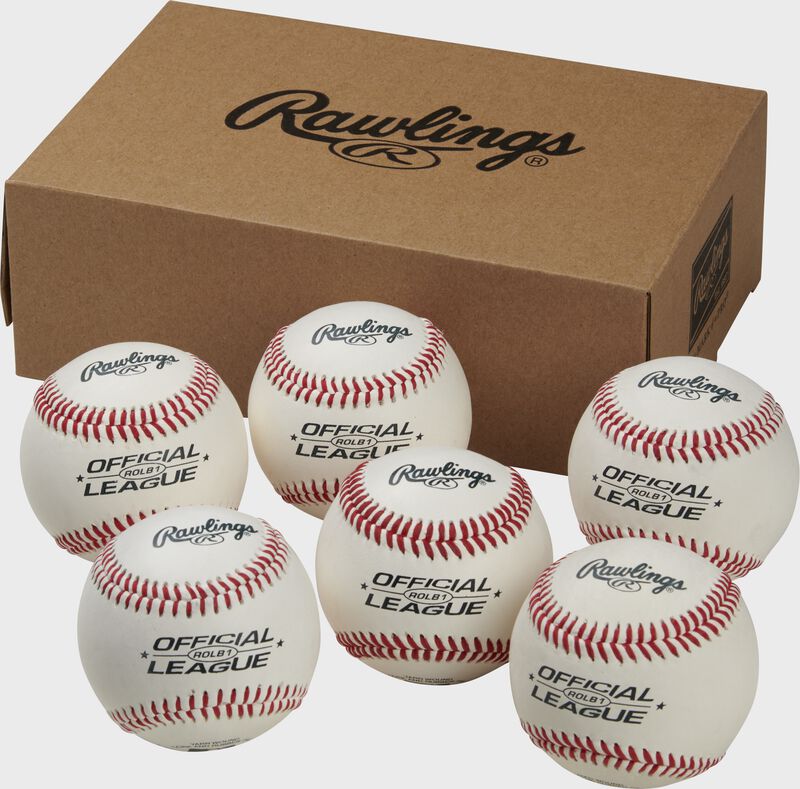 6 Rawlings Official League baseballs in front of a box - SKU: RSGROLBPK6
