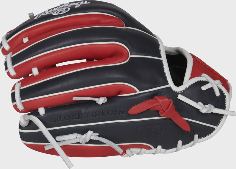 Pinky back view of black, red, and white 2022 Breakout 11.5-inch I-Web infield glove