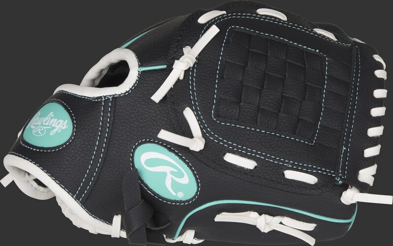 Thumb view of a black Players Series 10-inch tee ball glove with a black Basket web