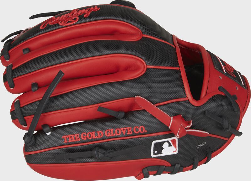 Fingers side of a PRO315-2SSS 11.75-Inch Heart of the Hide glove with a Speed Shell back and the Official Glove of MLB logo