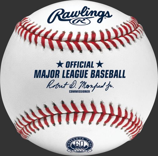 A MLB 2020 Minnesota Twins 60th Anniversary baseball with the Official Major League Baseball stamp - SKU: ROMLBMT60
