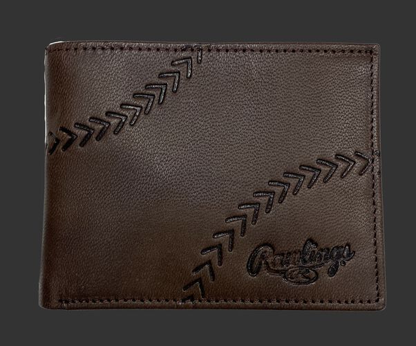 A brown debossed stitch bi-fold wallet with a Rawlings logo in the bottom right corner - SKU: RPW007-200