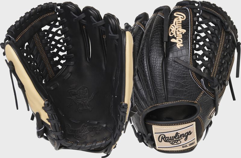 Back & palm view of a Heart of the Hide R2G 11.75" IF/P modified trap-eze web glove - SKU: PROR205-4B