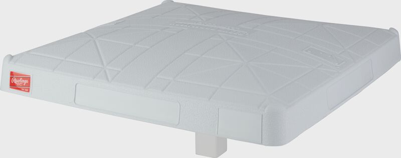 Side angle of a white 18" Rawlings Jack Corbett Hollywood base with the stanchion in the bottom - SKU: JCHB