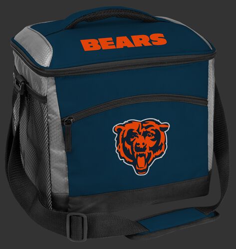 A navy Chicago Bears 24 can soft sided cooler with screen printed team logos - SKU: 10211062111