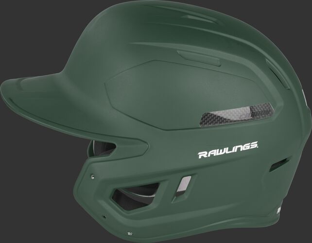 Left side of a CAR07A MACH Carbon high performance batting helmet with a carbon fiber plate insert