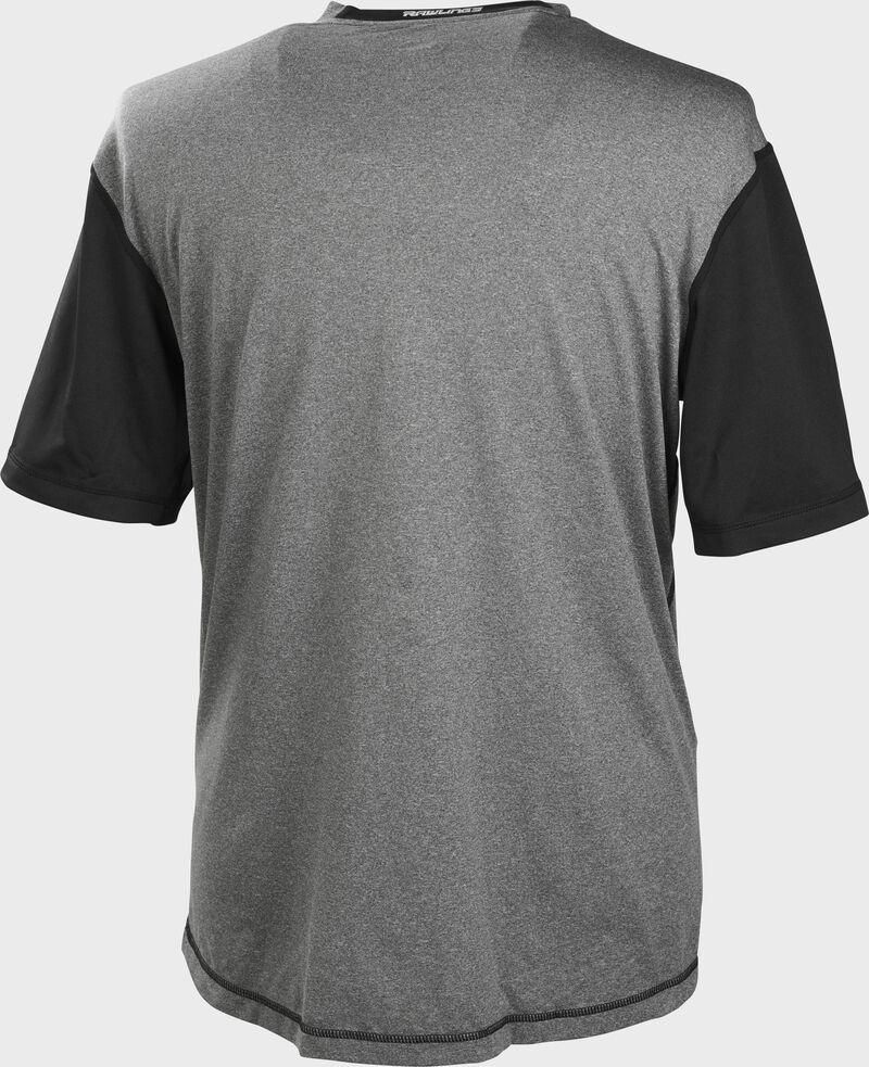 Back of a gray Rawlings Hurler short sleeve shirt with black sleeves - SKU: HSSP-GR/B