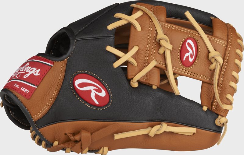 P115GBI 11.5-inch Prodigy youth infield glove with a black thumb and golden brown trim and I web