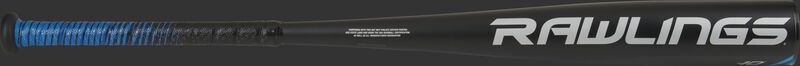 White Rawlings logo on the barrel of a black 2021 Rawlings 5150 USA baseball bat - SKU: US15