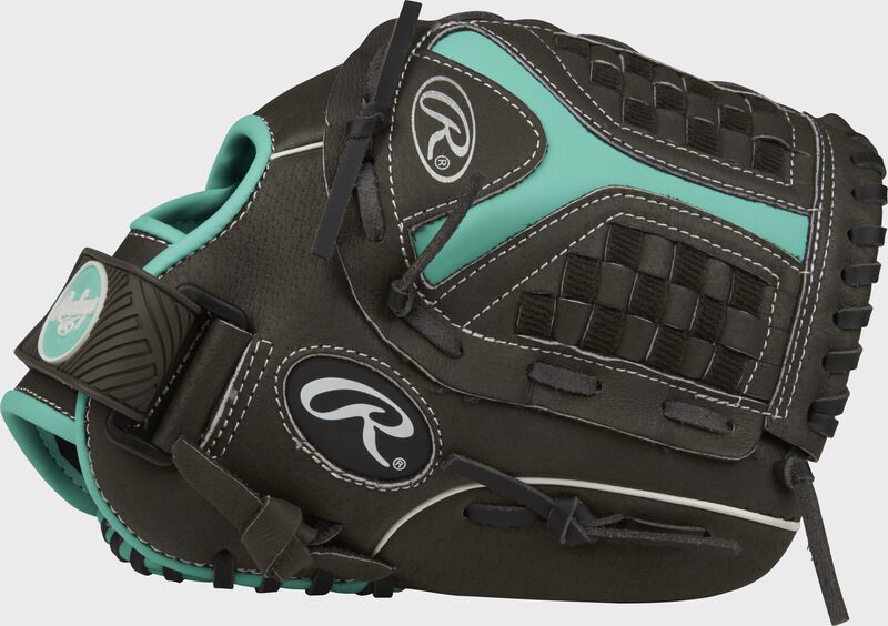 Thumb view of a black ST1100FPM Storm 11-inch infield glove with a black/mint Funnel web loading=
