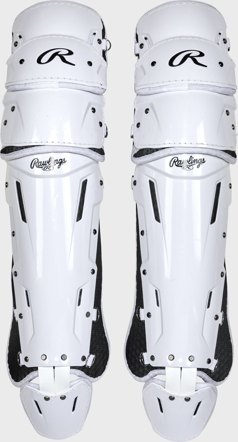A set of white Mach Pro Series leg guards
