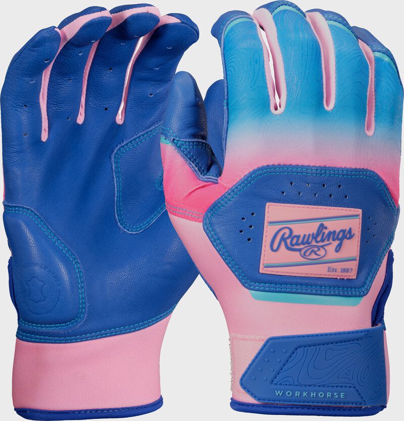 Rawlings Workhorse Fun Burst Batting Gloves, Royal/Pink, Youth S loading=