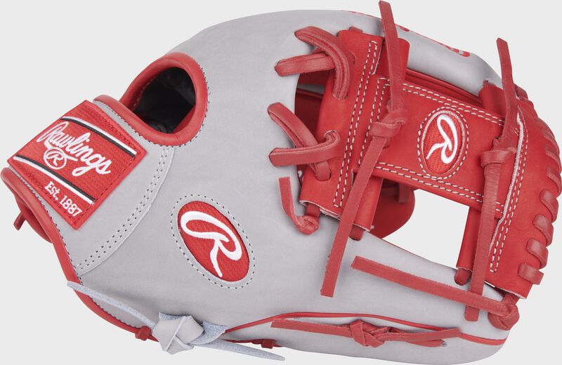 Thumb of a gray/scarlet Jonathan India Heart of the Hide infield glove with a scarlet I-web - SKU: PRO204-2JI