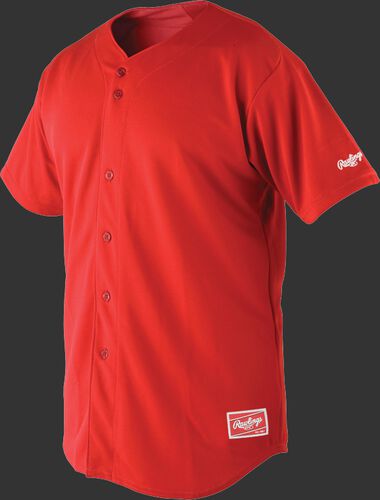 Front of Rawlings Scarlet Adult Short Sleeve Jersey - SKU #RBJ150
