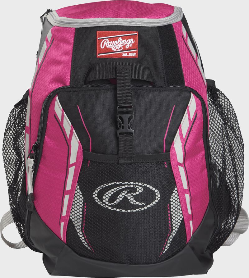 Front view of a Pink Rawlings Youth Players Team Backpack | SKU:R400-NPK