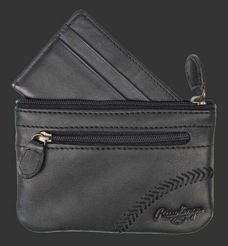 A black Baseball Stitch coin purse with a zippered pocket on the front - SKU: RS10013-001