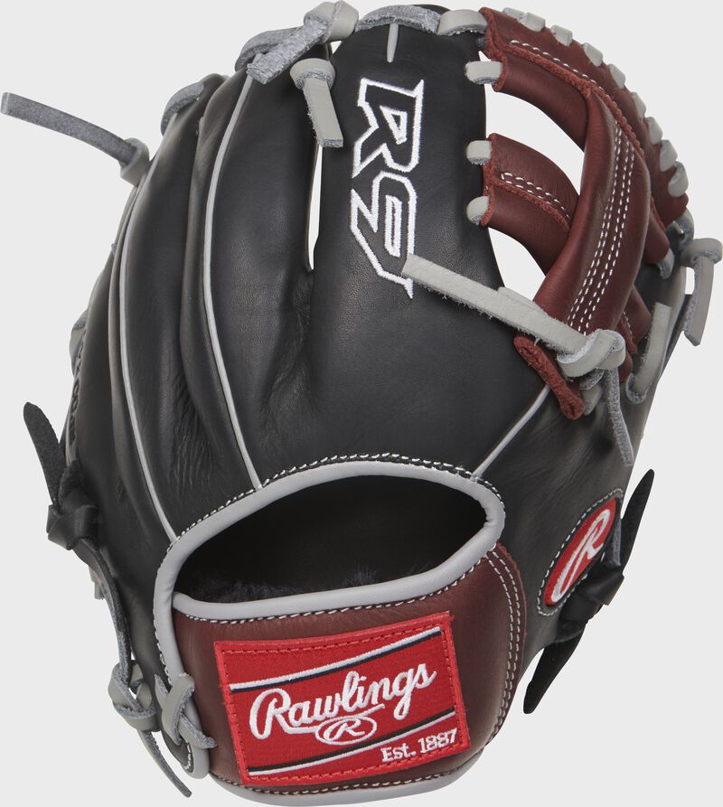 R9TR R9 Series infield training glove with a black back and grey binding/welting