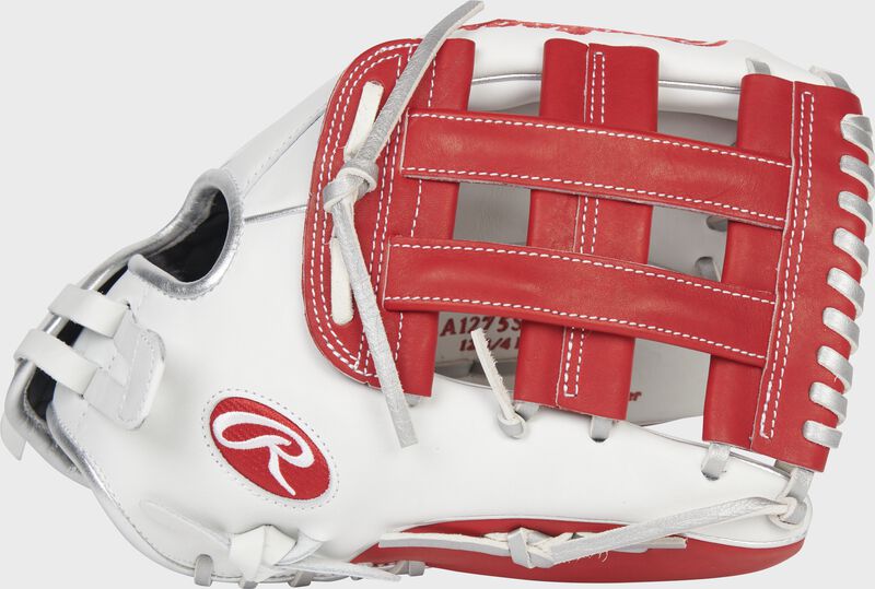 Thumb of a white/scarlet 2022 Liberty Advanced Color Series 12.75-Inch outfield glove with a scarlet H-web - SKU: RLA1275SB-6WSP loading=