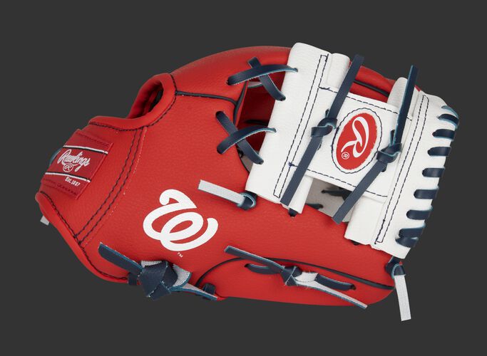 Thumb of a red/white Washington Nationals 10-inch team logo glove with a white I-web and Nationals logo on the thumb - SKU: 22000031111