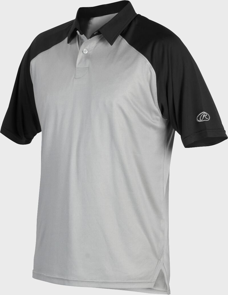 A gray Rawlings colorsync polo with black sleeves - SKU: CSP-BG/B