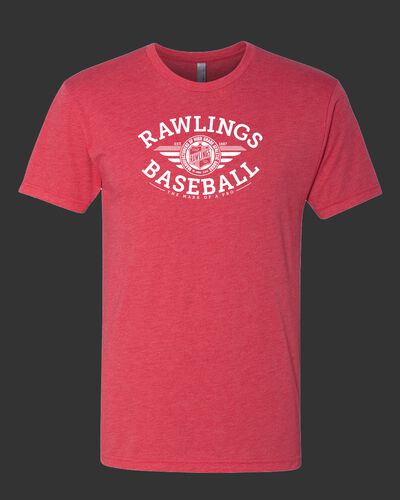 A heather scarlet Rawlings baseballs tri-blend t-shirt - SKU: RSGBT-HS