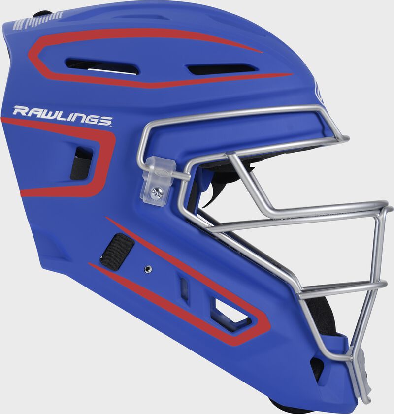 Right-side view of Rawlings Velo 2.0 Catcher's Helmet - SKU: CHV27