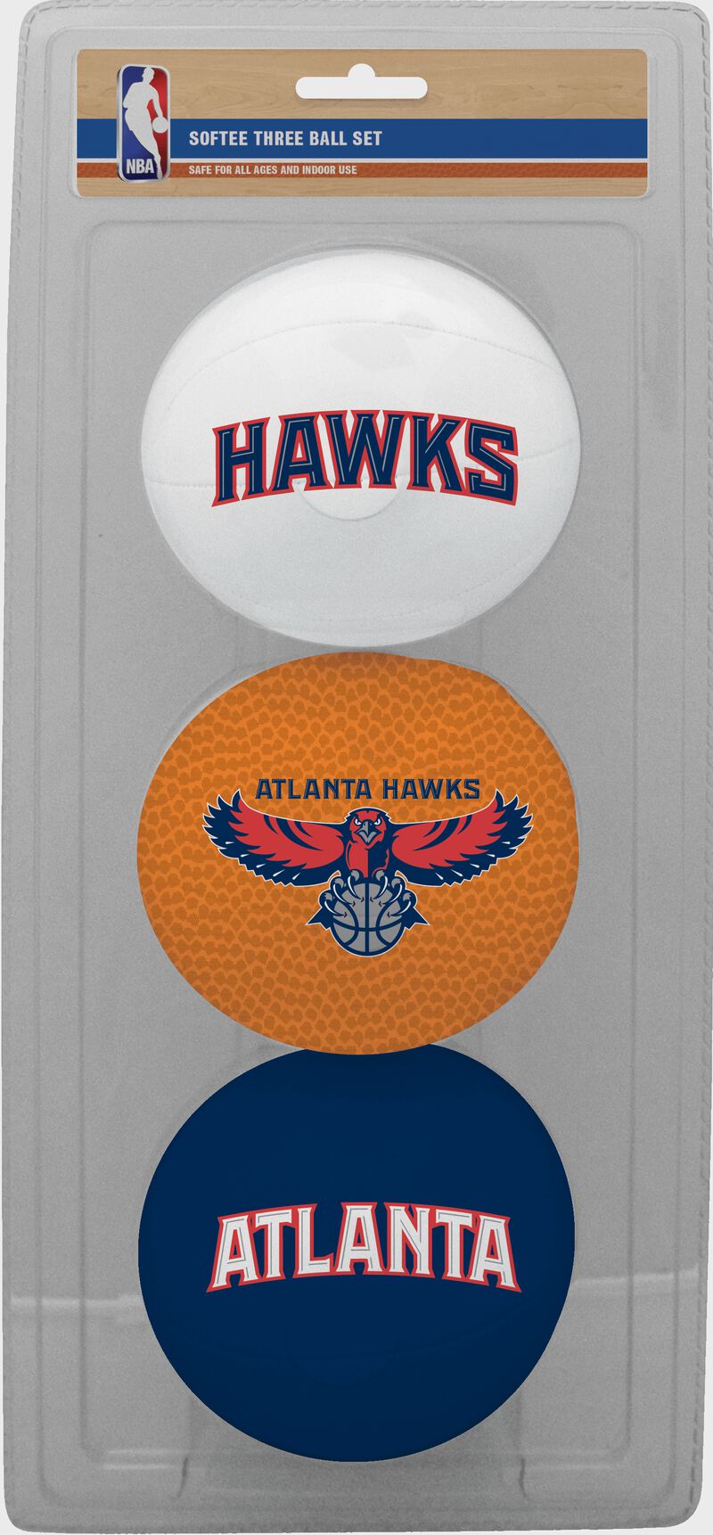 Rawlings White, Brown, and Navy NBA Atlanta Hawks Three-Point Softee Basketball Set With Team Logo SKU #03524203114