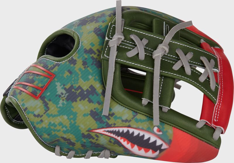 Thumb of a military green Rawlings Veteran's Day REV1X 11.75" infield glove