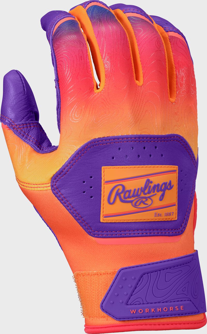 Rawlings Workhorse Fun Burst Batting Gloves, Purple/Orange, Adult S loading=