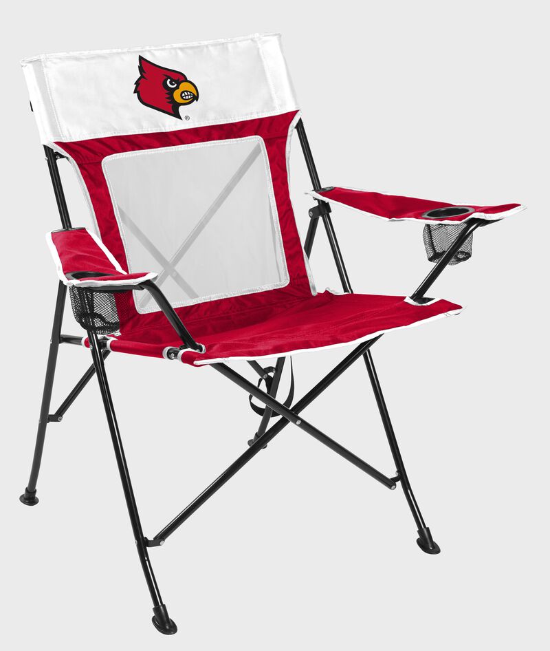Front of Rawlings Red and White NCAA Louisville Cardinals Game Changer Chair With Team Logo SKU #00643078111