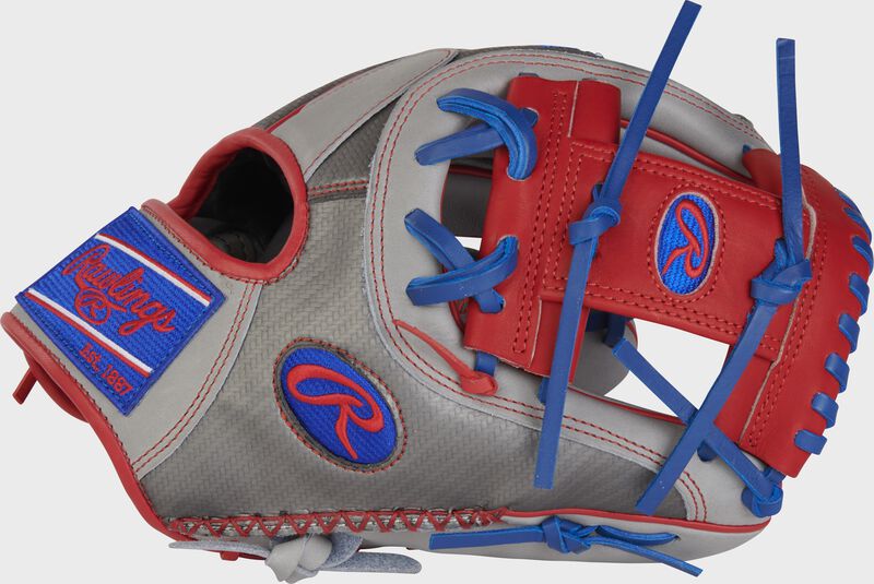 Thumb of a gray exclusive Heart of the Hide R2G Hyper Shell infield glove with scarlet I-web - SKU: PROR205-2GCF