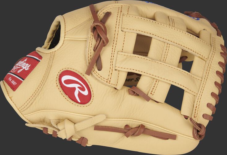 Thumb view of a camel SPL115KB Kris Bryant 11.5-inch Select Pro Lite youth glove with a camel H web
