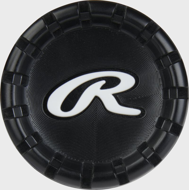 Black end cap with a white "R" logo of a Rawlings USSSA -10 5150 bat - SKU: RUT3510 loading=