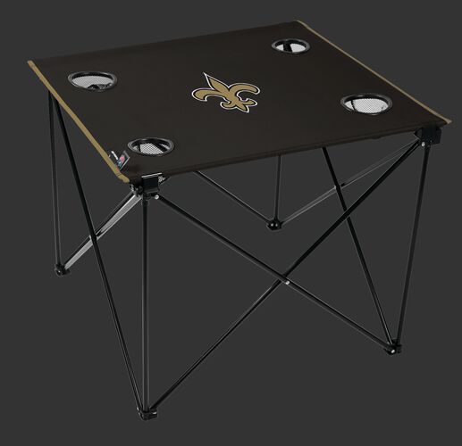 Rawlings Black NFL New Orleans Saints Deluxe Tailgate Table With Four Cup Holders and Team Logo Printed In The Middle SKU #00701077111