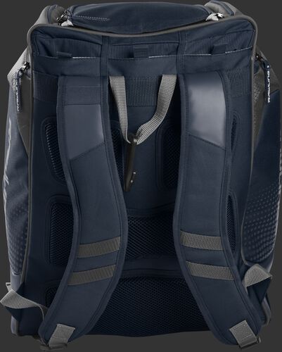 Back of a navy Rawlings Legion backpack with navy shoulder straps - SKU: LEGION-N