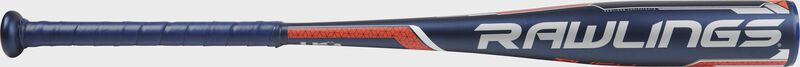 Rawlings logo on a blue Rush youth baseball bat - SKU: MEIUSRSN8