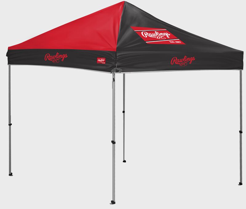 A red/black Rawlings 9x9 canopy with a red Rawlings patch on one side - SKU: 04034043511 image number null