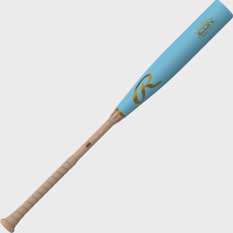 Main image view of a Columbia blue/tan Rawlings Icon Pro Preferred BBCOR baseball bat