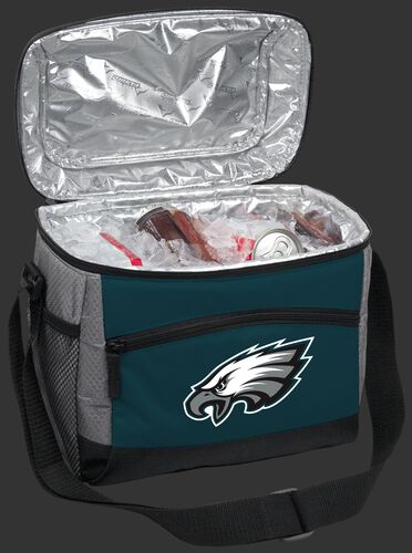 An open Philadelphia Eagles 12 can cooler filled with ice and drinks - SKU: 10111080111