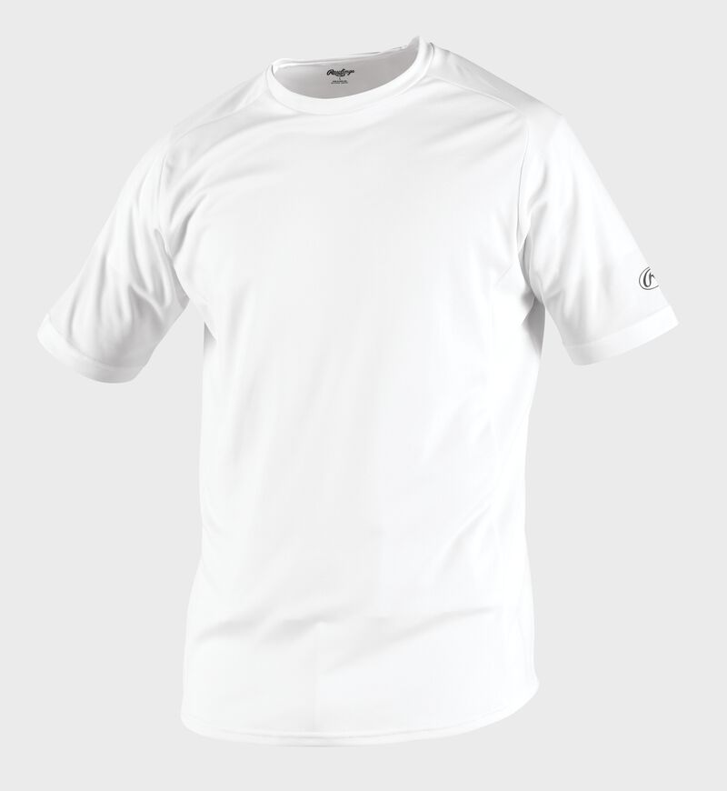 Front of Rawlings Adult White Short Sleeve Shirt - SKU #SSBASE