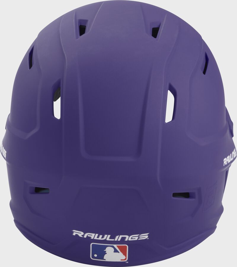 Back of a purple MACH high performance helmet with the Official Batting Helmet of MLB logo