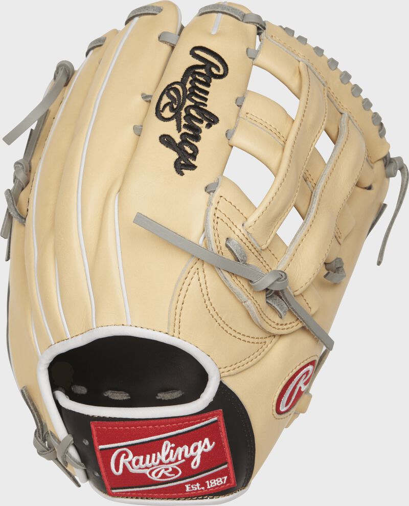 PRO3039-6CBFS 12.75-inch Heart of the Hide outfield glove with a camel back and white binding/welting