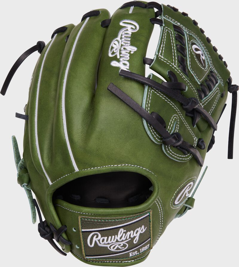 Back of an 11.75" Heart of the Hide military green infield/pitcher's glove - SKU: PRO205-30MG