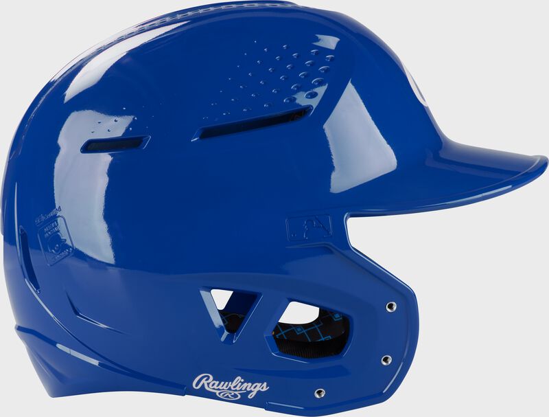 Right side of a royal Rawlings RX2 gloss baseball batting helmet loading=