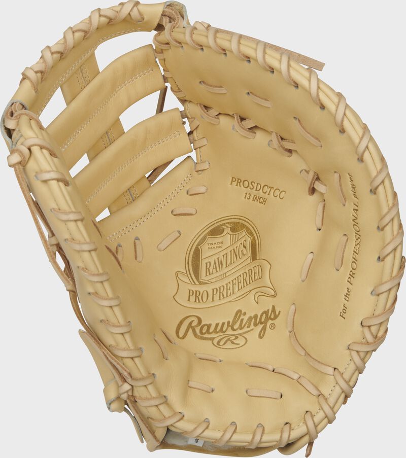 Shell palm view of camel 2021 Pro Preferred 13-inch First Base Mitt