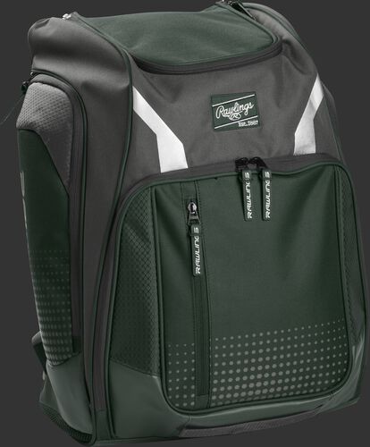 Right angle view of a dark green Rawlings Legion backpack - SKU: LEGION-DG