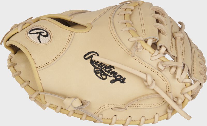 Thumb of an all-camel Heart of the Hide R2G 33" catcher's mitt with a 1-Piece solid web - SKU: RSGPRORCM33C