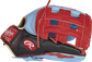Web back view of Scarlet red, and Columbia blue 2021 Exclusive Heart of the Hide R2G outfield glove image number null