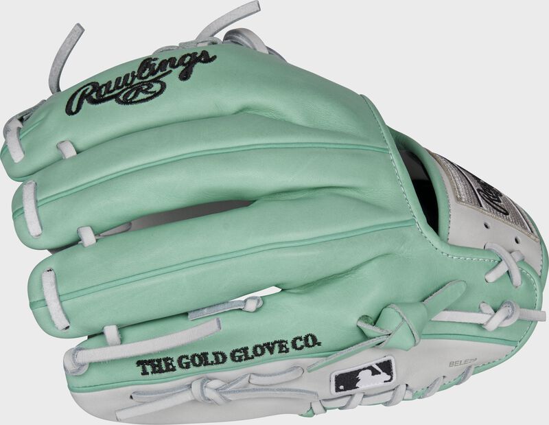Pinky back view of ocean mint and white 2021 HOH Pro Preferred Hybrid 11.5-inch infield glove